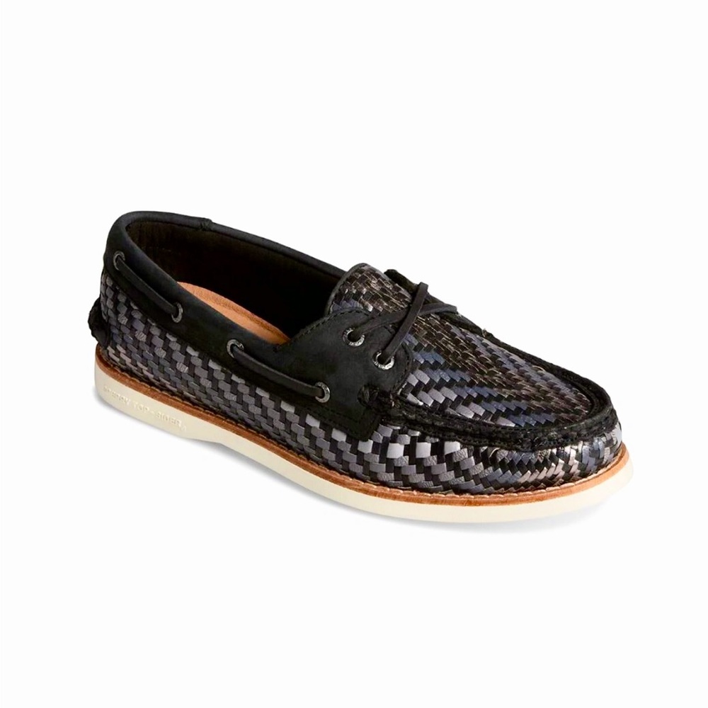 NEW Sperry Woven Boat Shoes Womens 9 Loafers Black Silver Coastal Preppy Resort